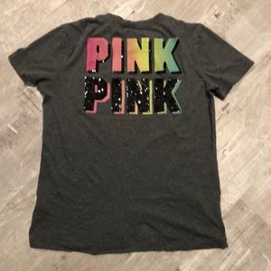 🌹Dark gray blinged out pink brand tee size small